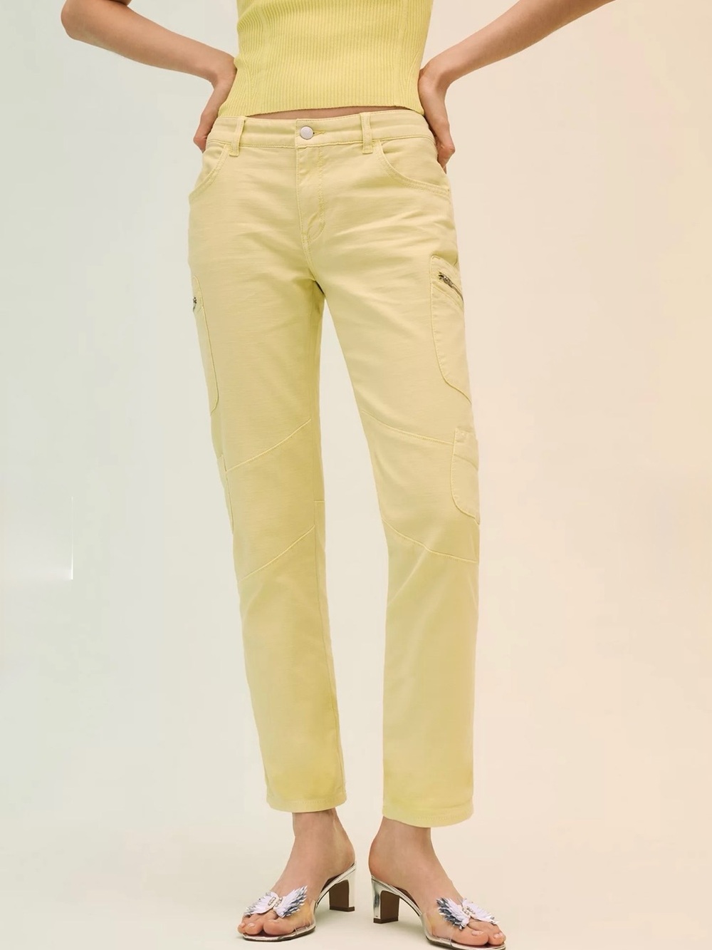 Pilcro Jefferson Cargo Pants in Light Yellow- Cotton Y2K Revival